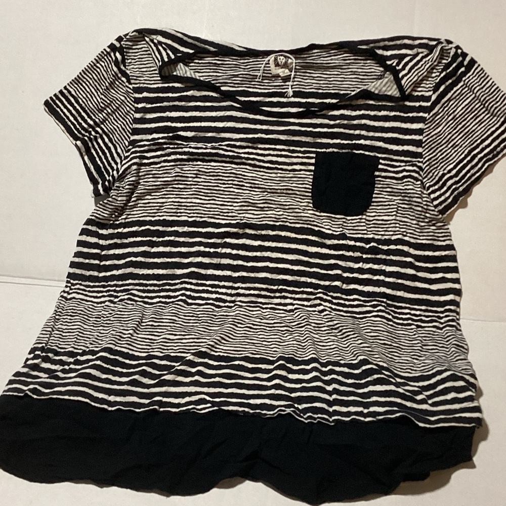 Anne Klein Black and White Striped Short Sleeve Top